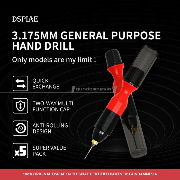 DSPIAE PT-HD 3.175mm General Purpose Hand Drill Set Bor Tangan Manual Ekonomis + Mata Bor 0.5mm 0.8mm 1.0mm 1.5mm 2.0mm