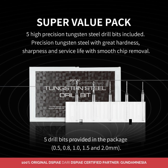 DSPIAE PT-HD 3.175mm General Purpose Hand Drill Set Bor Tangan Manual Ekonomis + Mata Bor 0.5mm 0.8mm 1.0mm 1.5mm 2.0mm